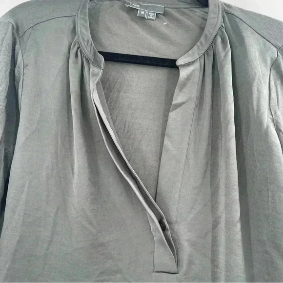 Vince Split Neck Long Sleeve Gray Blouse Top Like New! - Picture 3 of 13